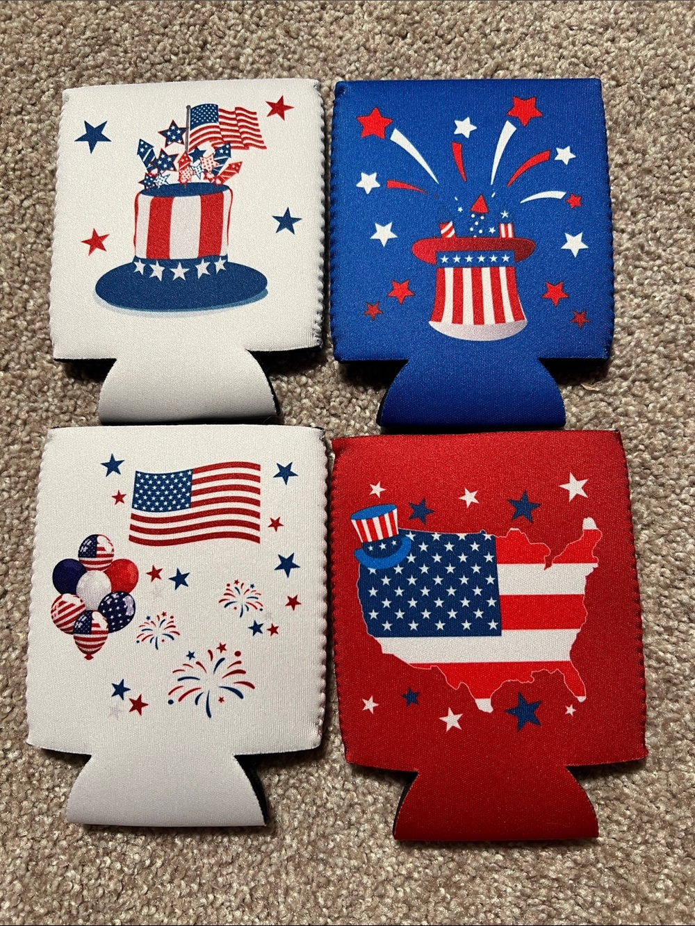 🎉5/$25 Patriotic Red, White & Blue Double Sided Can Coolers - 4 Pack